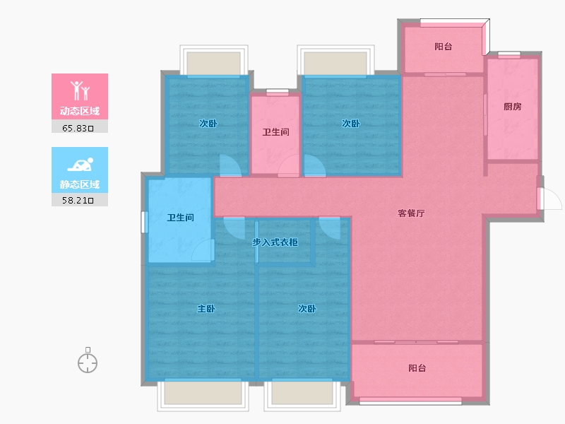 湖南省-长沙市-金茂建发观悦16，18，19，15号楼A户型142m²-113.60-户型库-动静分区