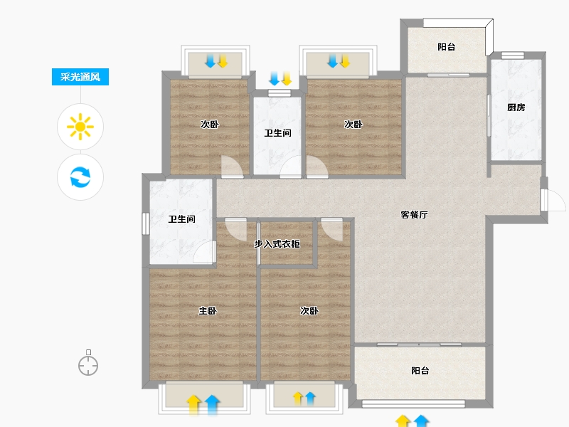 湖南省-长沙市-金茂建发观悦16，18，19，15号楼A户型142m²-113.60-户型库-采光通风