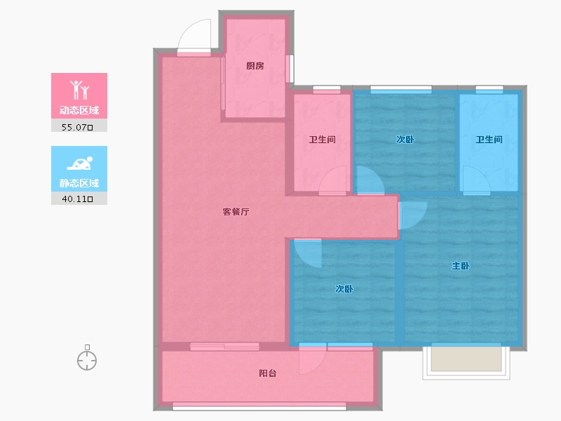 湖南省-长沙市-东原麓印长江A1,A8,A7栋107m²-85.59-户型库-动静分区