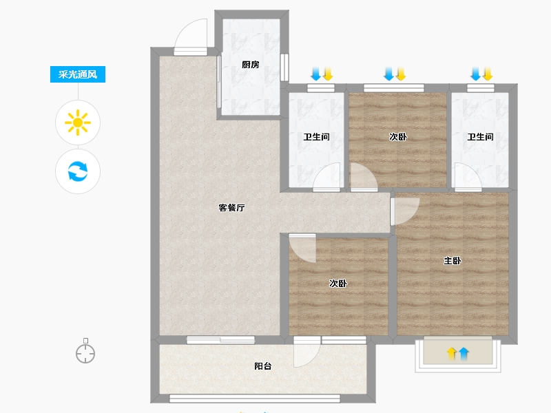 湖南省-长沙市-东原麓印长江A1,A8,A7栋107m²-85.59-户型库-采光通风