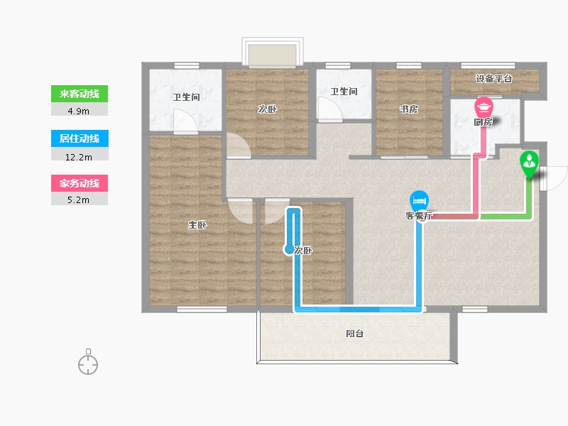 湖南省-长沙市-万境潇湘3栋B1户型139m²-114.08-户型库-动静线