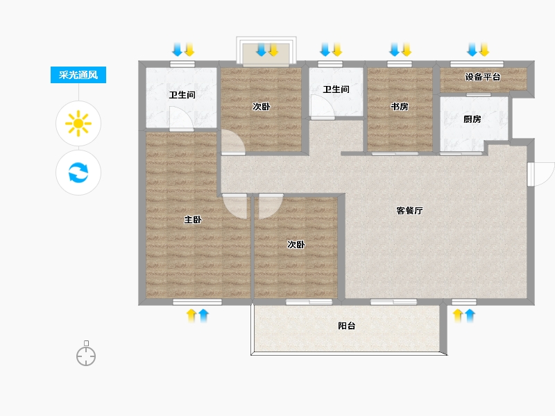 湖南省-长沙市-万境潇湘3栋B1户型139m²-114.08-户型库-采光通风