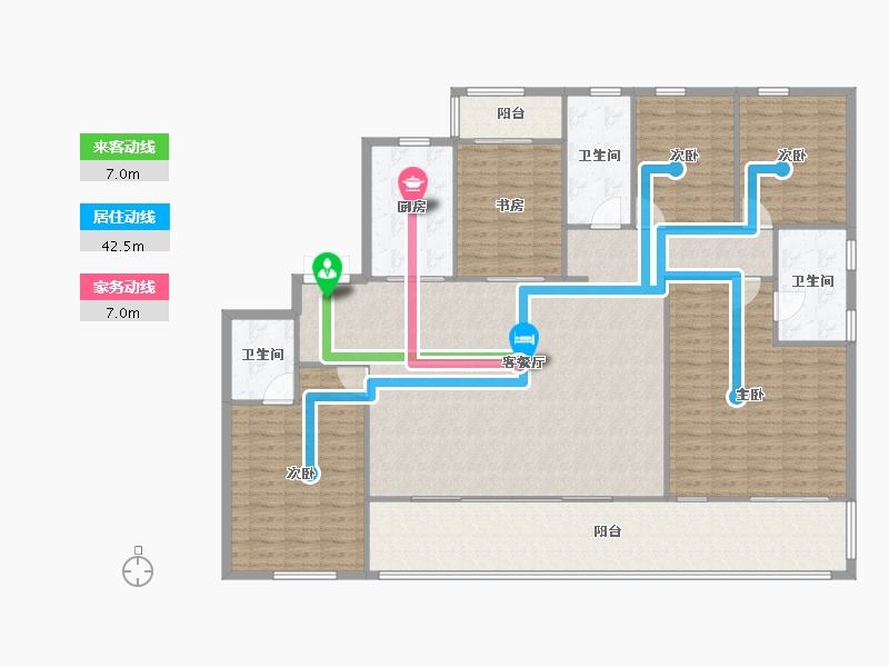 湖南省-长沙市-万境潇湘1栋B户型235m²-188.00-户型库-动静线