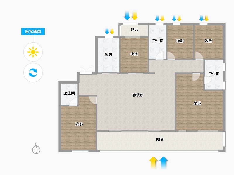 湖南省-长沙市-万境潇湘1栋B户型235m²-188.00-户型库-采光通风