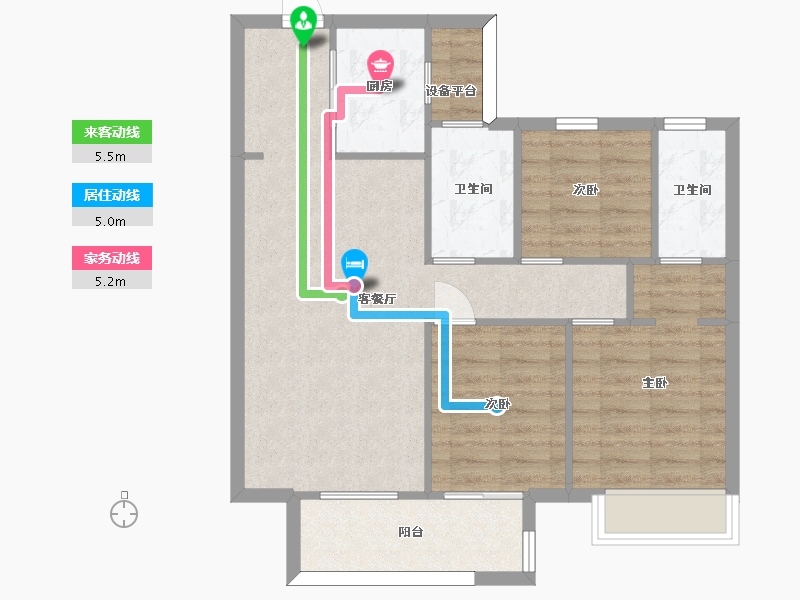 湖南省-长沙市-美的麓府3,7,10栋B户型102m²-76.44-户型库-动静线