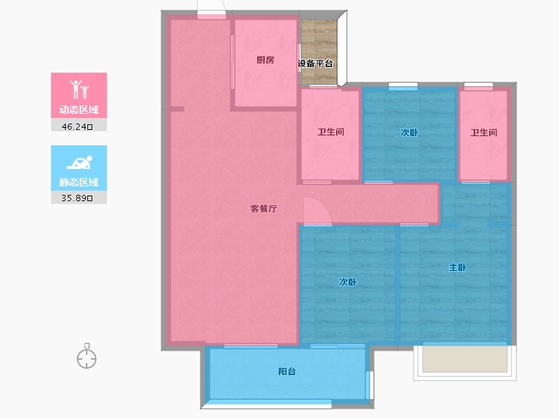 湖南省-长沙市-美的麓府3,7,10栋B户型102m²-76.44-户型库-动静分区