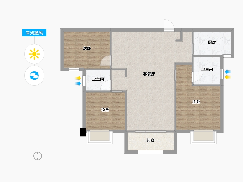 湖南省-长沙市-金地中交麓谷香颂4，5，6，1号楼F户型114m²-86.95-户型库-采光通风