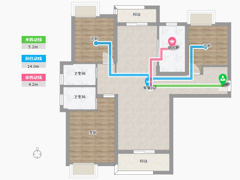 湖南省-长沙市-金地中交麓谷香颂3号楼A户型122m²-90.23-户型库-动静线