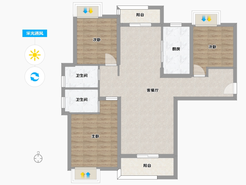 湖南省-长沙市-金地中交麓谷香颂3号楼A户型122m²-90.23-户型库-采光通风