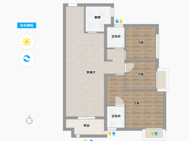 湖南省-长沙市-清控尖山湖19栋A户型93m²-74.12-户型库-采光通风