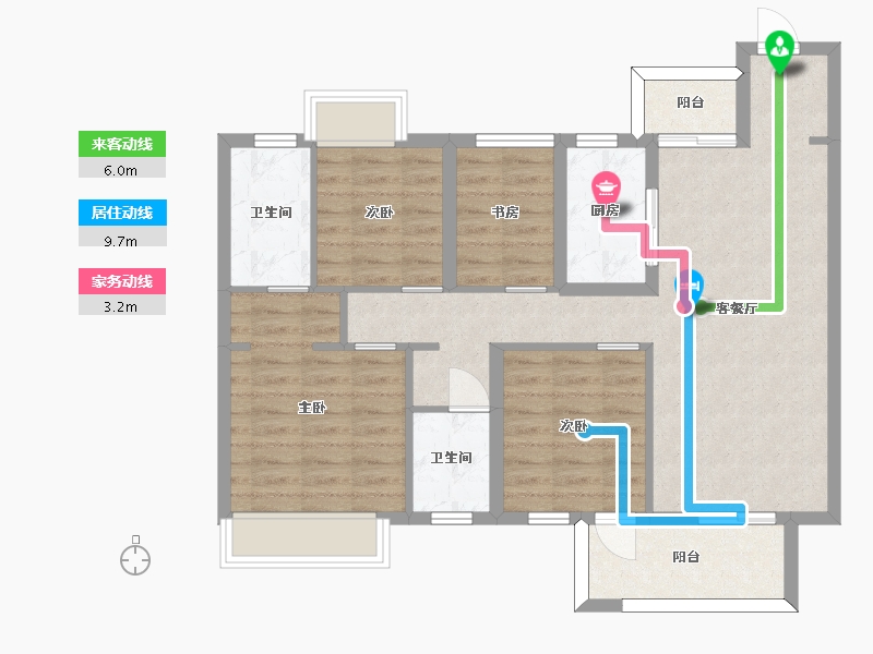 湖南省-长沙市-美的麓府3,7,10栋A户型120m²-86.48-户型库-动静线