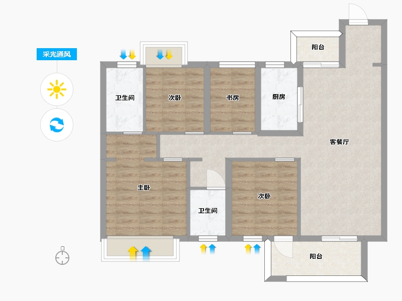 湖南省-长沙市-美的麓府3,7,10栋A户型120m²-86.48-户型库-采光通风