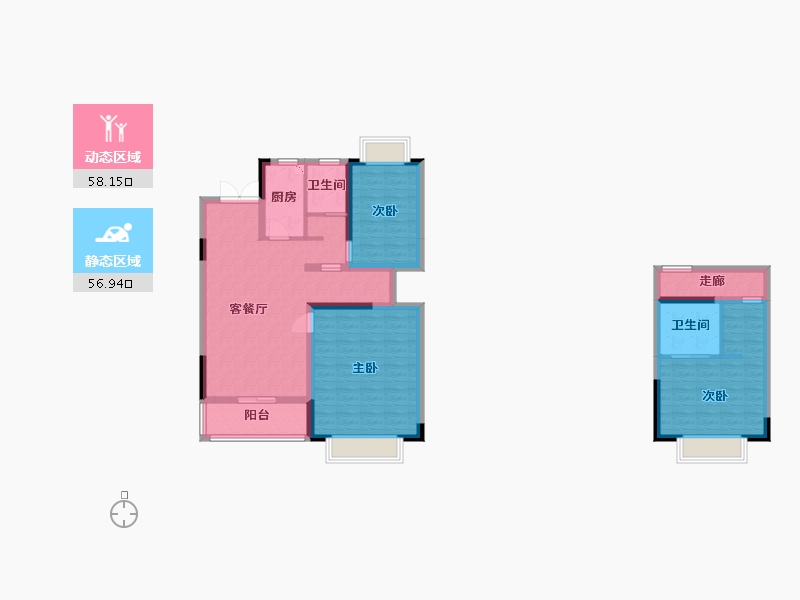 湖南省-长沙市-金辉优步花园17号楼B1-1户型116m²-101.90-户型库-动静分区