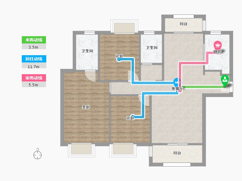 湖南省-长沙市-金地中交麓谷香颂4，6，1号楼E户型122m²-92.37-户型库-动静线