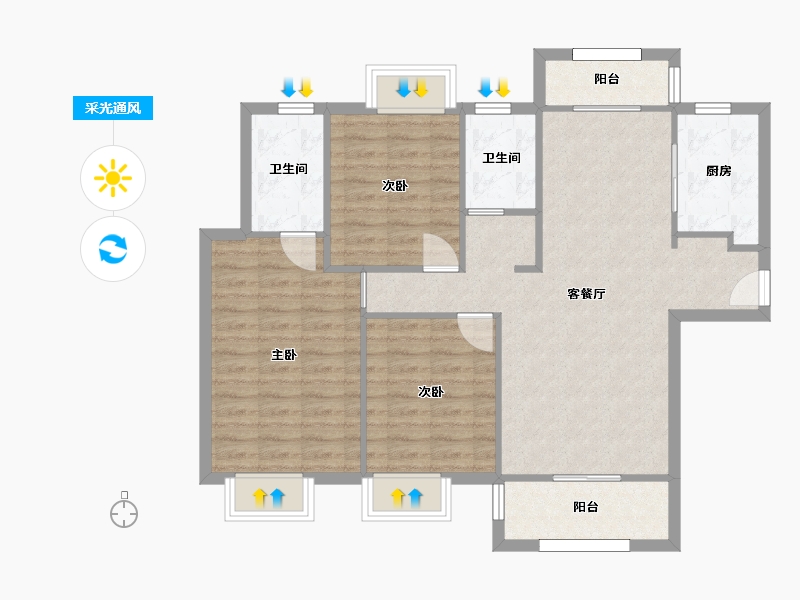 湖南省-长沙市-金地中交麓谷香颂4，6，1号楼E户型122m²-92.37-户型库-采光通风