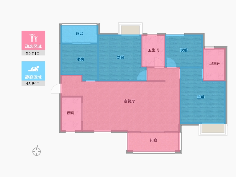 湖南省-长沙市-清控尖山湖19栋C户型124m²-99.01-户型库-动静分区