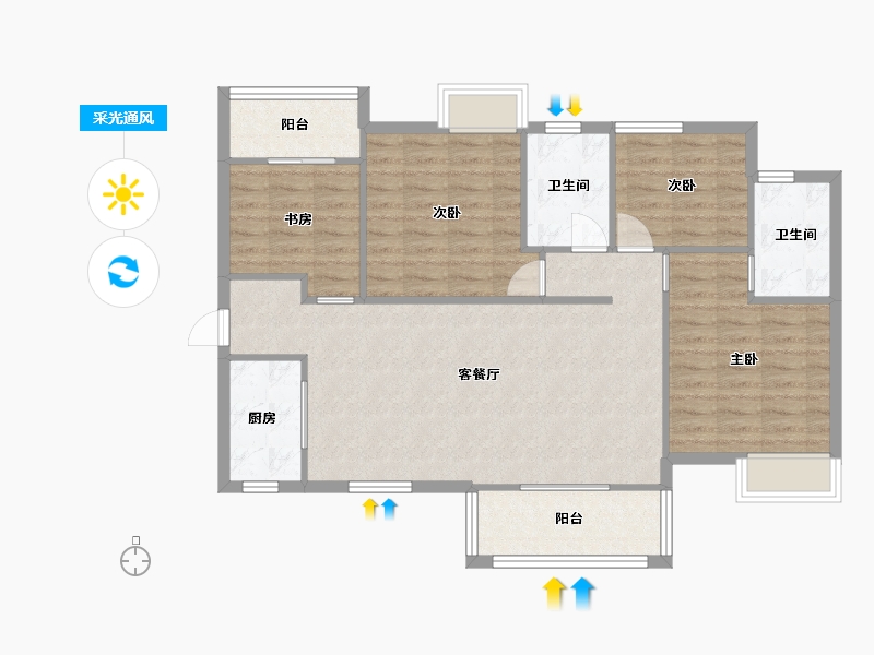 湖南省-长沙市-清控尖山湖19栋C户型124m²-99.01-户型库-采光通风