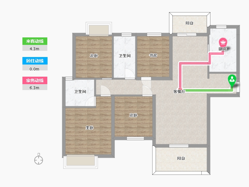 湖南省-长沙市-长房云西府6，3，7号楼139㎡户型-108.05-户型库-动静线