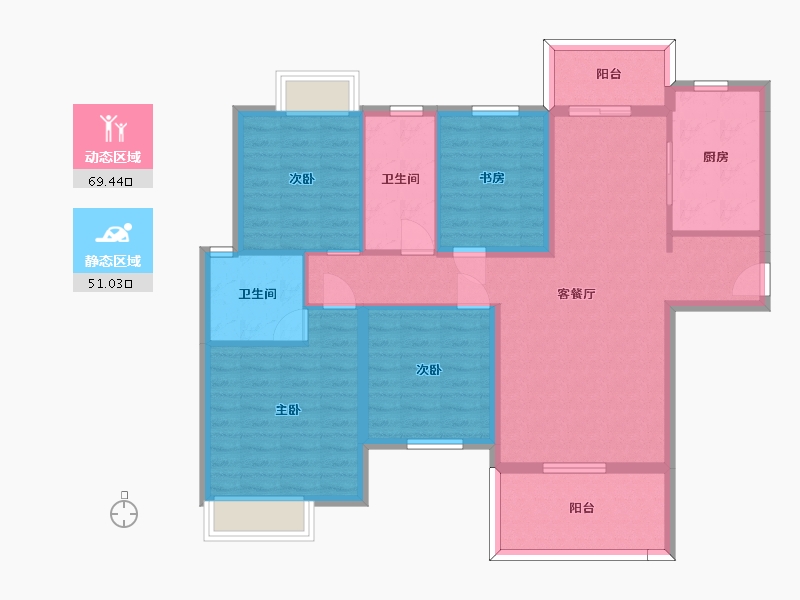 湖南省-长沙市-长房云西府6，3，7号楼139㎡户型-108.05-户型库-动静分区