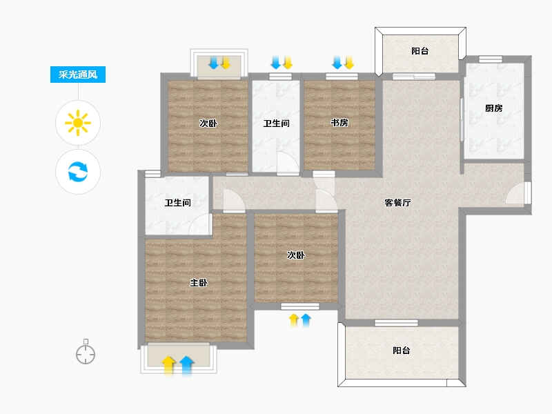 湖南省-长沙市-长房云西府6，3，7号楼139㎡户型-108.05-户型库-采光通风