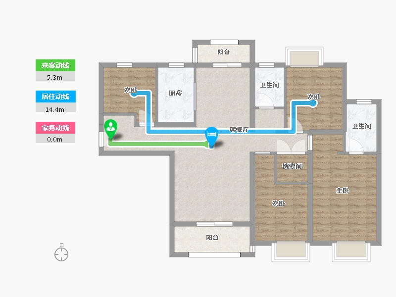 湖南省-长沙市-金地中交麓谷香颂4，5，6号楼D户型143m²-106.98-户型库-动静线