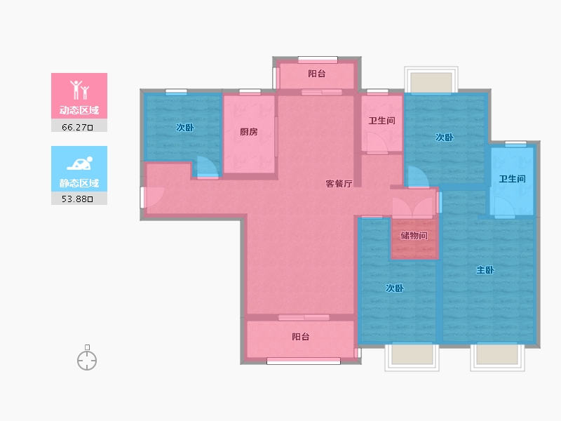 湖南省-长沙市-金地中交麓谷香颂4，5，6号楼D户型143m²-106.98-户型库-动静分区