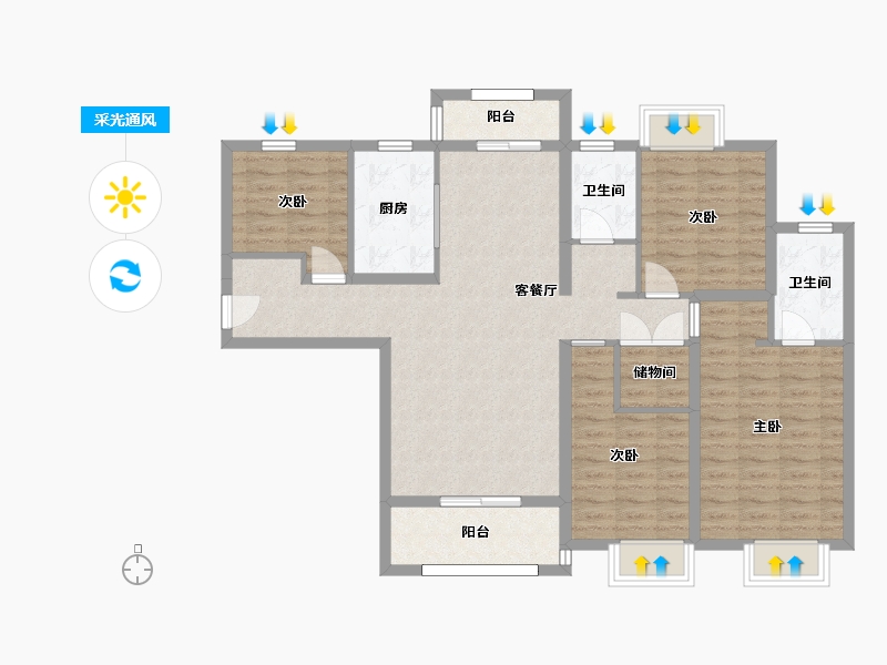 湖南省-长沙市-金地中交麓谷香颂4，5，6号楼D户型143m²-106.98-户型库-采光通风