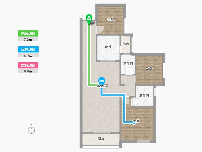 湖南省-长沙市-永实蔷薇国际7，8，9，21，22号楼B户型99m²-79.93-户型库-动静线