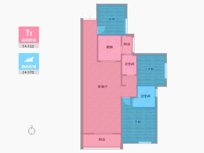 湖南省-长沙市-永实蔷薇国际7，8，9，21，22号楼B户型99m²-79.93-户型库-动静分区