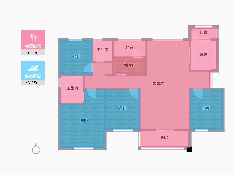 湖南省-长沙市-永实蔷薇国际10号楼,11号楼C户型131m²-103.64-户型库-动静分区