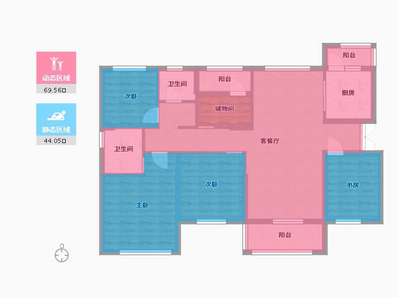 湖南省-长沙市-永实蔷薇国际7，22，8，9号楼129平米C户型129m²-100.90-户型库-动静分区