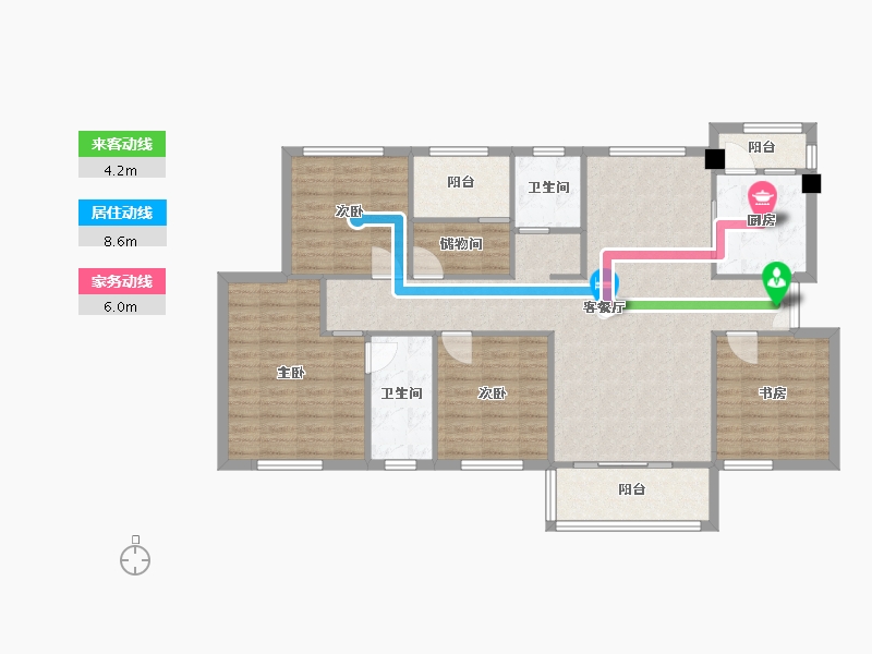 湖南省-长沙市-永实蔷薇国际21号楼,9号楼D户型141m²-114.14-户型库-动静线