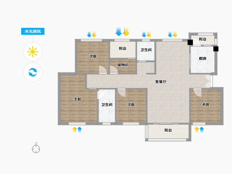 湖南省-长沙市-永实蔷薇国际21号楼,9号楼D户型141m²-114.14-户型库-采光通风