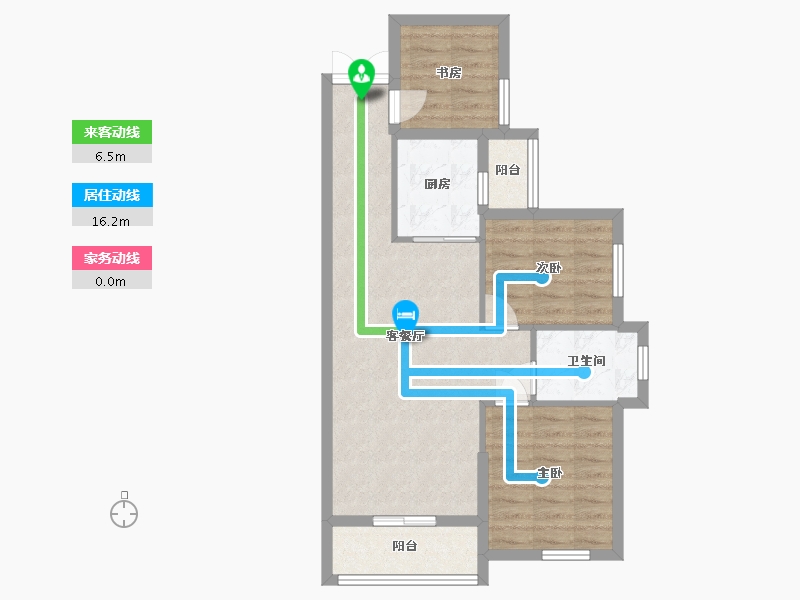 湖南省-长沙市-永实蔷薇国际10号楼,11号楼E户型89m²-69.36-户型库-动静线