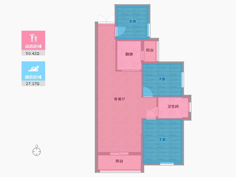 湖南省-长沙市-永实蔷薇国际10号楼,11号楼E户型89m²-69.36-户型库-动静分区