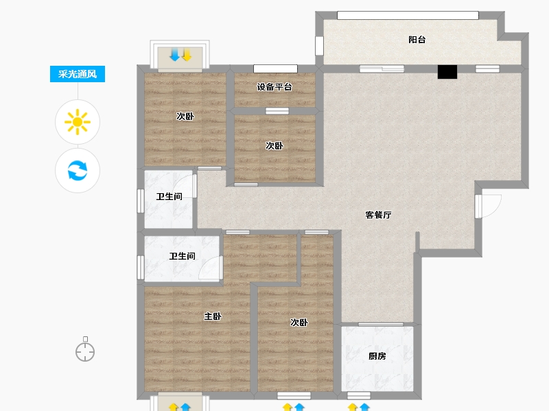 湖南省-长沙市-福晟钱隆公馆1，3号楼A户型142m²-118.44-户型库-采光通风