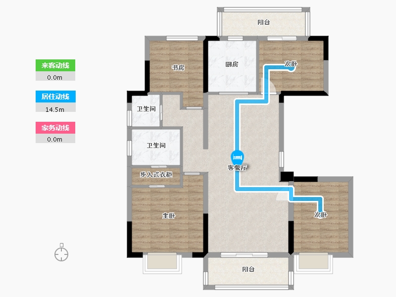 湖南省-长沙市-和泓融成府G1,G4,G7栋A户型131m²-105.19-户型库-动静线