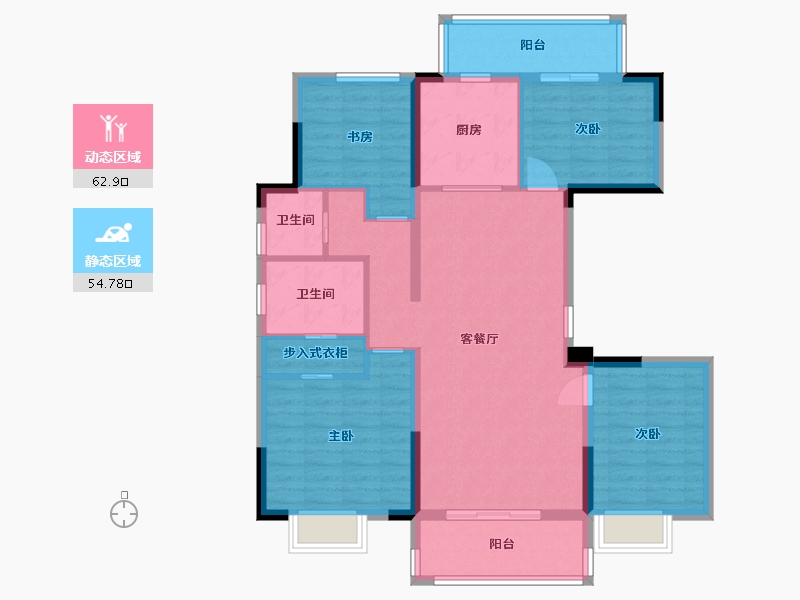 湖南省-长沙市-和泓融成府G1,G4,G7栋A户型131m²-105.19-户型库-动静分区