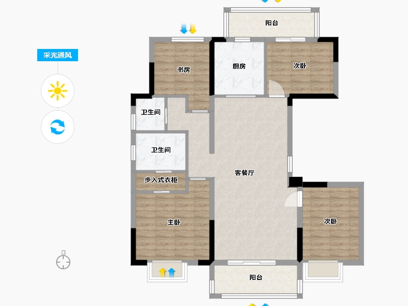 湖南省-长沙市-和泓融成府G1,G4,G7栋A户型131m²-105.19-户型库-采光通风