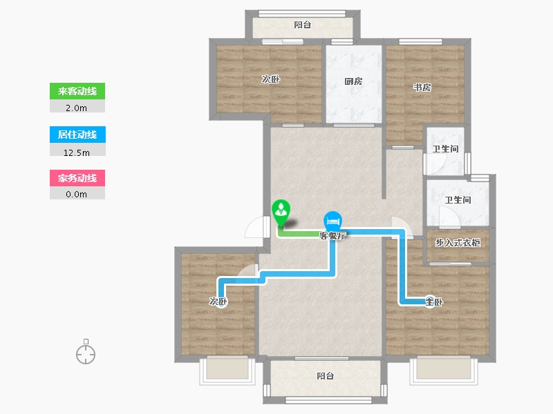 湖南省-长沙市-和泓融成府G1栋G2栋G4栋G7栋B户型128m²-105.57-户型库-动静线