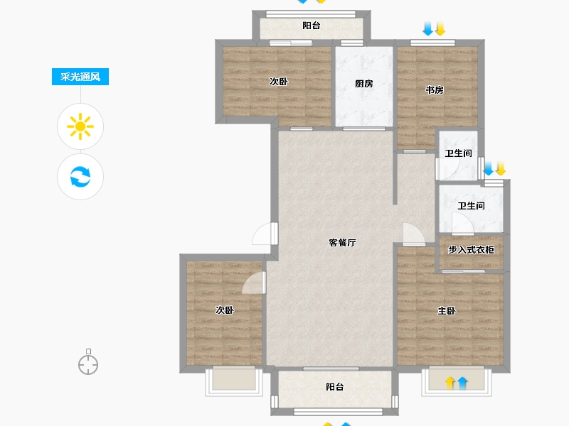 湖南省-长沙市-和泓融成府G1栋G2栋G4栋G7栋B户型128m²-105.57-户型库-采光通风