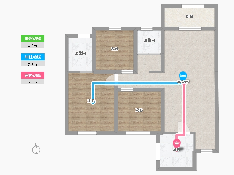 湖南省-长沙市-佛奥康桥水岸5，7，4号楼E1户型95m²-72.21-户型库-动静线