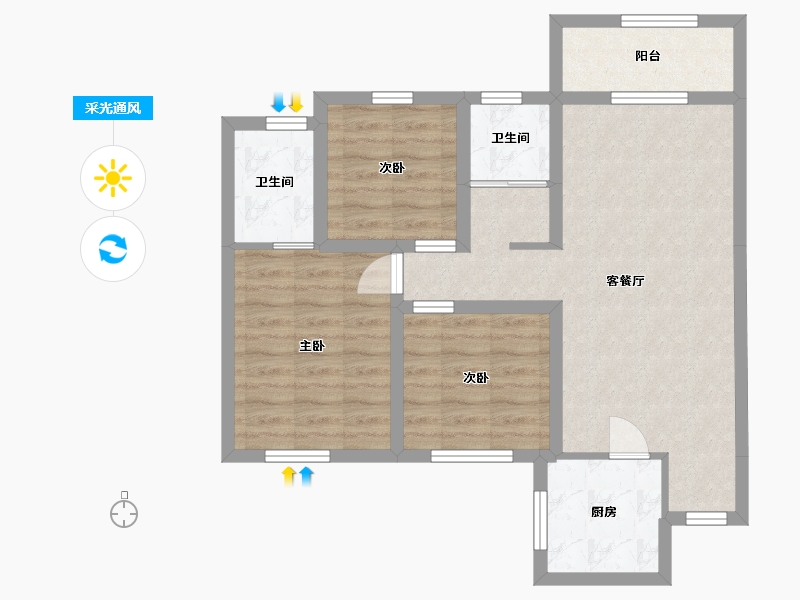 湖南省-长沙市-佛奥康桥水岸5，7，4号楼E1户型95m²-72.21-户型库-采光通风