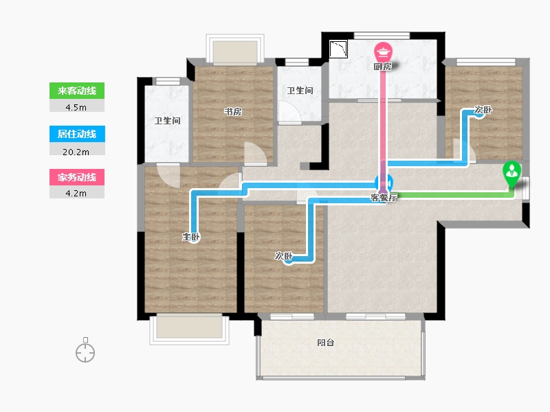 湖南省-长沙市-印湘江2二期4，3号楼A户型143m²-108.45-户型库-动静线