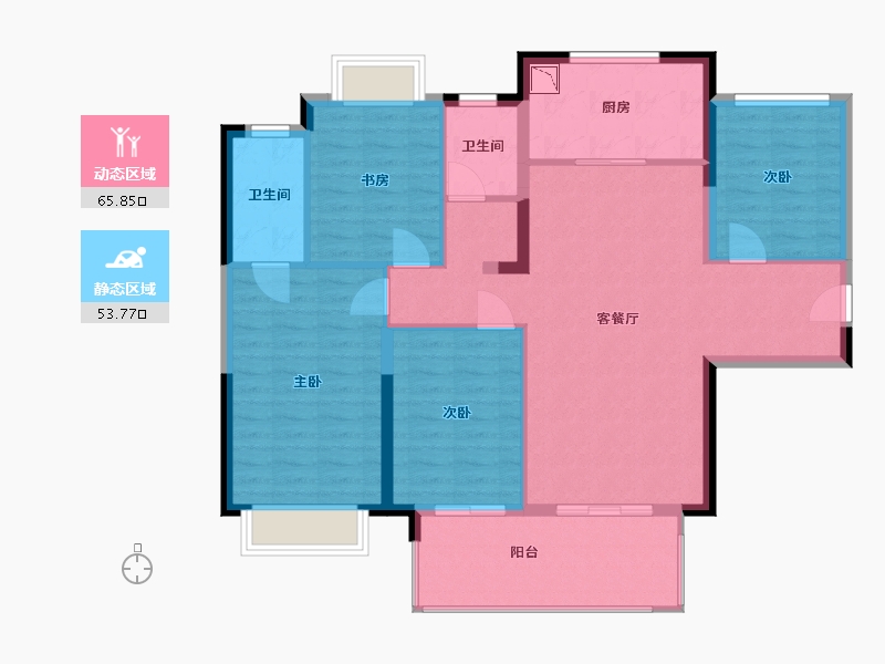 湖南省-长沙市-印湘江2二期4，3号楼A户型143m²-108.45-户型库-动静分区