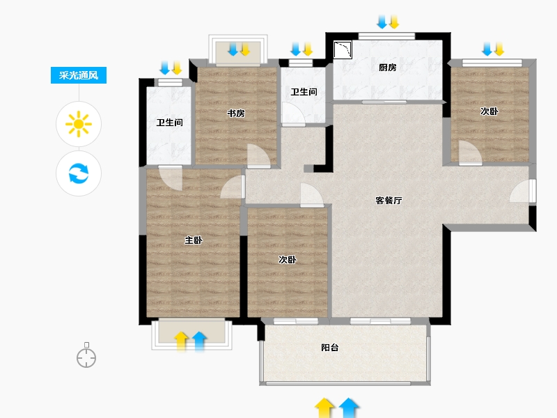 湖南省-长沙市-印湘江2二期4，3号楼A户型143m²-108.45-户型库-采光通风