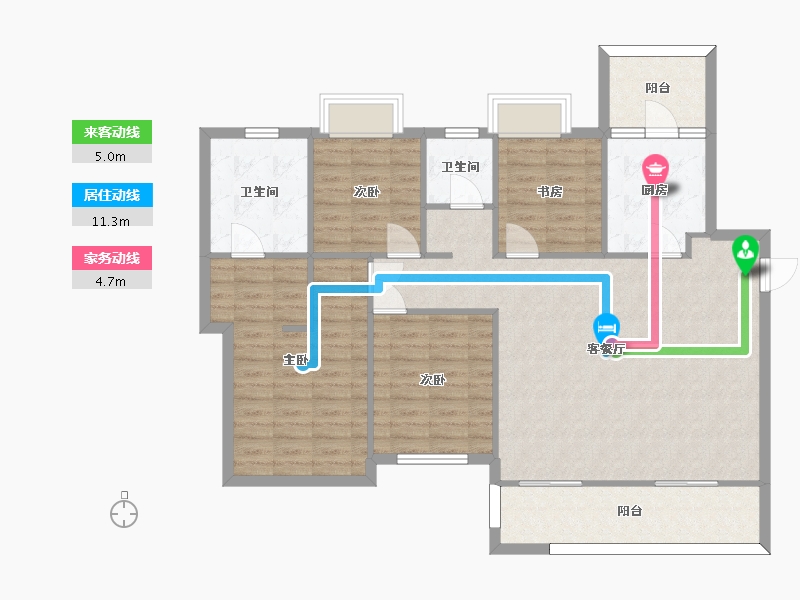 湖南省-长沙市-新力铂园8栋A1户型157m²-114.53-户型库-动静线