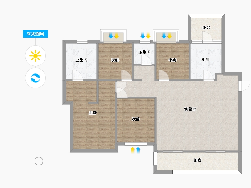 湖南省-长沙市-新力铂园8栋A1户型157m²-114.53-户型库-采光通风