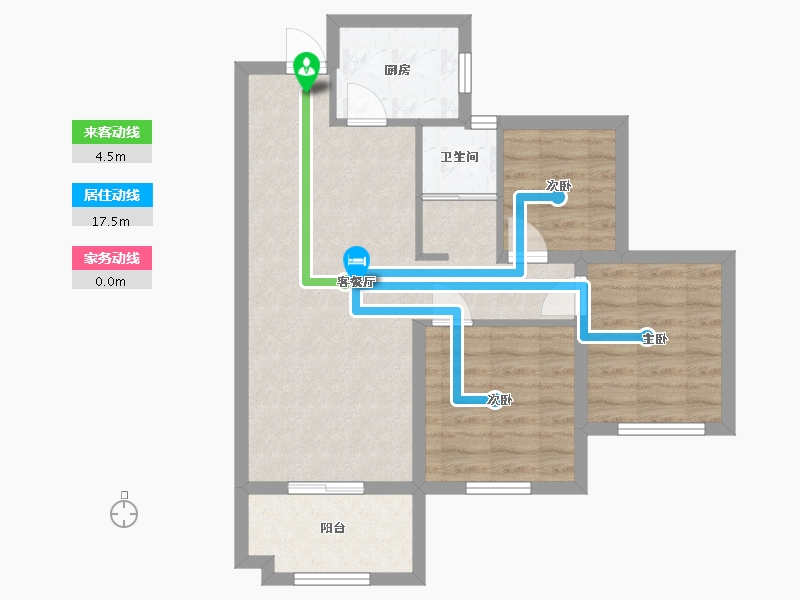 湖南省-长沙市-佛奥康桥水岸5，7，4号楼E4户型85m²-65.44-户型库-动静线