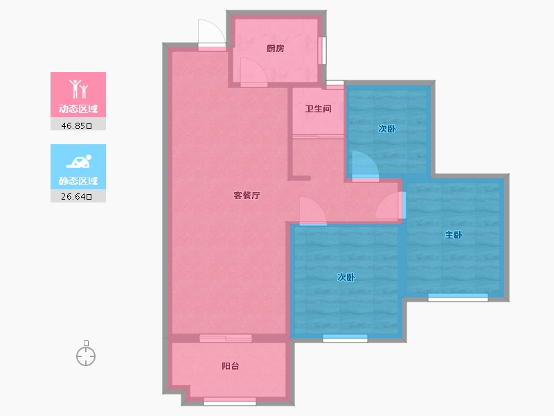 湖南省-长沙市-佛奥康桥水岸5，7，4号楼E4户型85m²-65.44-户型库-动静分区